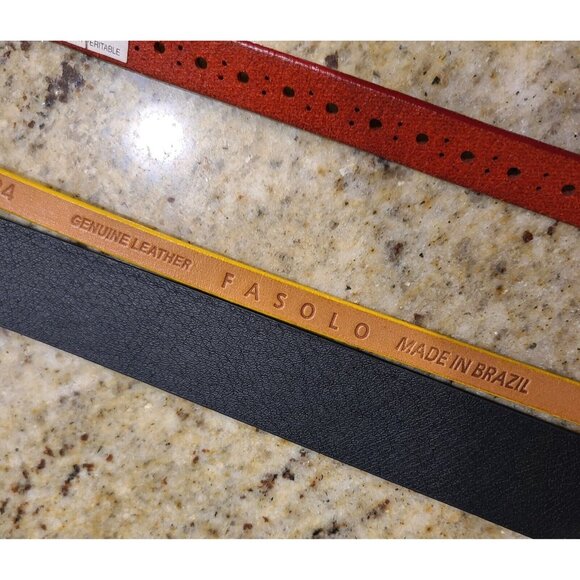 Lot of 3 Eddie Bauer Fasolo Leather Belts Faux Pearl Buckle Size XL Red Yellow - Picture 6 of 10